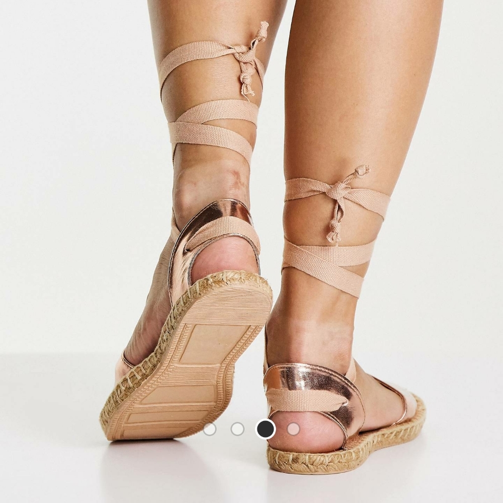 Rose gold tie flat espadrilles - Picture 3 of 9